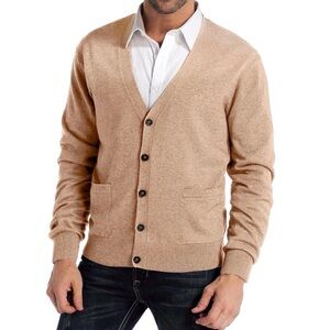 Kallspin Men’s Wool Cashmere Blend V Neck Cardigan Sweater Size L